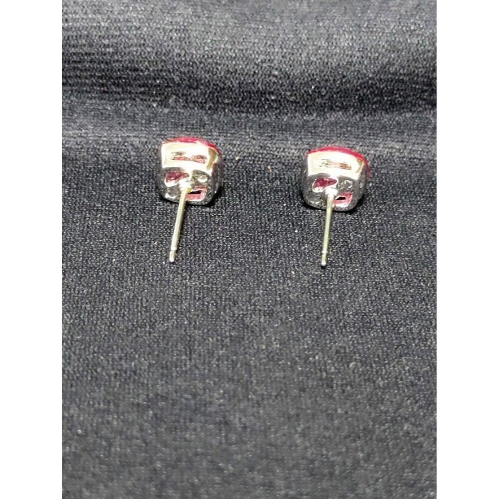 Swarovski Sterling Silver Square Pink Crystal Post Stud Earrings - Picture 3 of 6